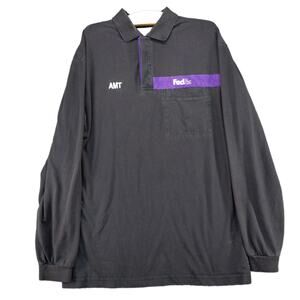 FedEx AMT Aircraft Stan Herman Long Sleeve Polo Shirt Size L Black Purple